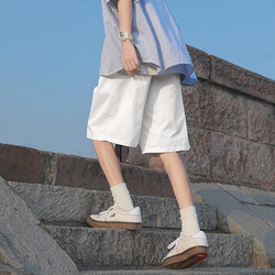 Trendy White Cargo Shorts for Men, Spring Japanese Retro Loose Sports Shorts, Simple Versatile Casual Pants