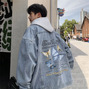 
American design butterfly print denim jacket for men 2025 autumn retro ins fashion brand high street work jacket