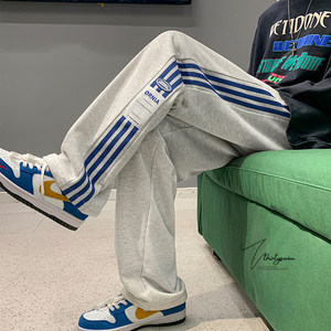 
Japanese side three-stripe sports pants for men in spring high street all-match striped straight pants drapey wide-leg casual pants