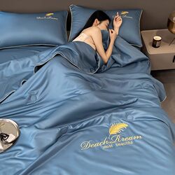 Ice Silk Summer Quilt Air Conditioning Quilt Summer 2026 New Summer Cooling Quilt Four-Piece Set Summer Thin Quilt Full Set Machine Washable