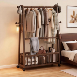 Solid Wood Coat Rack, Floor-Standing Bedroom Clothes Rack, Household Clothes Rack, Living Room Movable Clothes Rack, Storage Rack