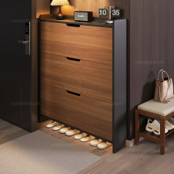 Sanmeng Solid Wood Ultra-Thin Shoe Cabinet for Home Entrance, Narrow Indoor Vintage-Style Shoe Cabinet for Wall-Mounted Use Outside the Door in the Hallway