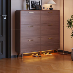 Sanmeng Solid Wood Ultra-Thin Tipping Shoe Cabinet for Home Entrance, Indoor Entryway, Storage Cabinet, Integrated Wall-Mounted Shoe Rack