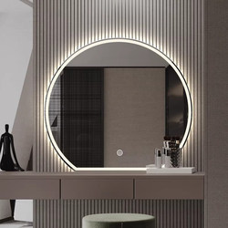 Light Luxury Smart Semi-Circular Makeup Mirror, Wall-Mounted Bedroom Vanity Mirror, Wall-Mounted Mirror with Lights, Special-Shaped Vanity Mirror