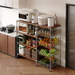 Kitchen Storage Rack, Floor-Standing Multi-Functional Vegetable Basket Storage Rack, Household Multi-Layer Integrated Wall-Mounted Microwave Storage Rack