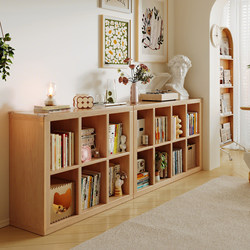 Solid Wood Lattice Cabinet Bookshelf Floor-Standing Storage Rack Living Room Natural Wood Cream-Style Storage Cabinet Combination Bay Window Low Cabinet