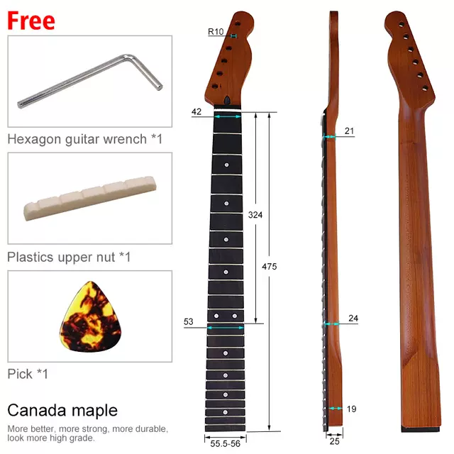 TL22品電吉他烤楓琴頸22品玫瑰木電吉他頸DIY改裝琴頸