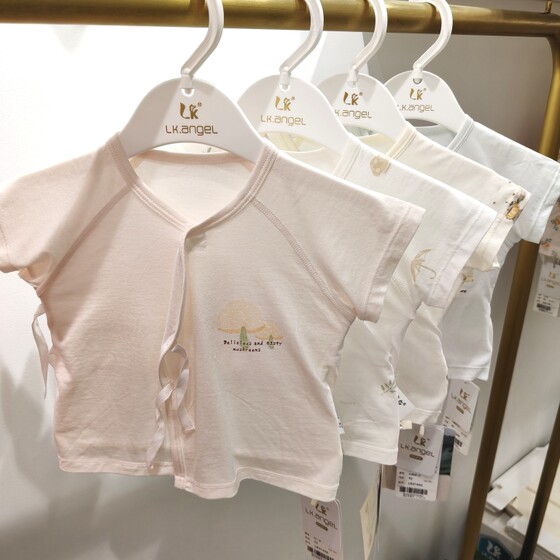 
Newborn summer thin pure cotton short-sleeved half-back top newborn baby monk clothing 0 months 3 baby tops