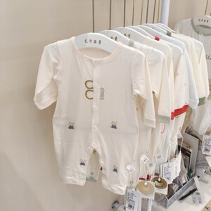 
Mickey Prince male and female baby summer thin cotton long-sleeved jumpsuit baby air-conditioned room pajamas home clothes