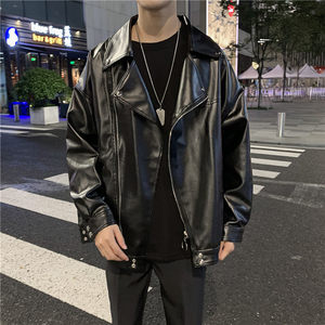 
Simple leather jacket for boys, trendy jacket, Harajuku style jacket, autumn and winter youth Hong Kong style ins winter casual loose clothes