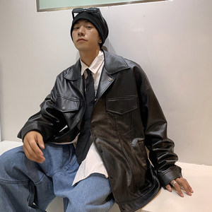 
Workwear style leather jacket for men in autumn trendy brand high street functional style clothes ins trend Hong Kong style spring and autumn high-end coat