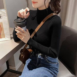 
2024 autumn and winter half turtleneck bottoming sweater women's inner knitted sweater long-sleeved slim top versatile winter