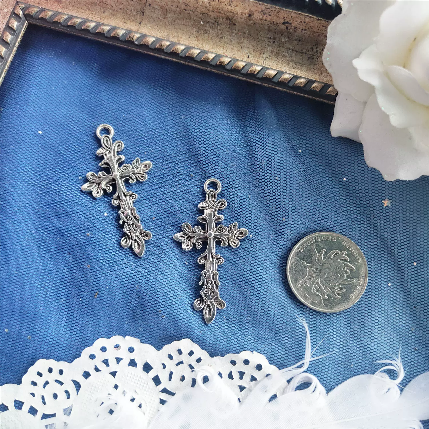 银十字架金属吊坠挂件贴片饰品配件合金镀diy手工材料辅料lolita