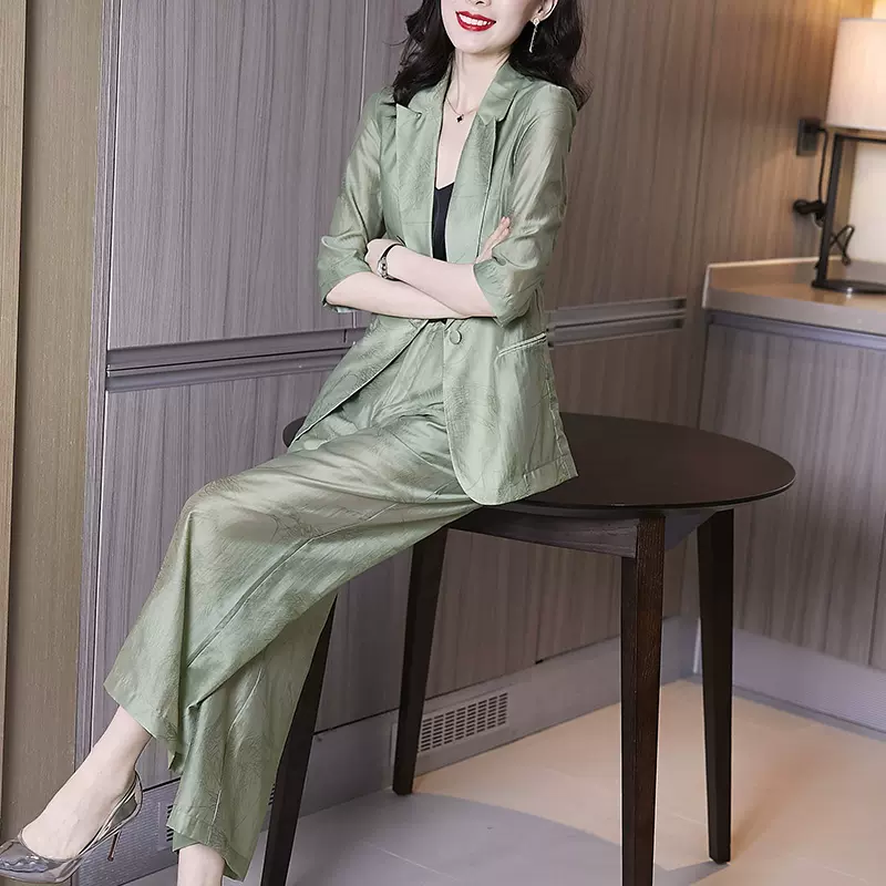 女装2021年新款春夏网红爆款炸街气质大码胖mm西装阔腿裤两件套装-Taobao