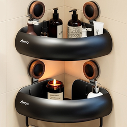 Bathroom Suction Cup Shelf, Toilet Shower Sink Corner No-Drill Storage Rack for Shower Gel, Triangular Organizer