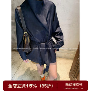GV Big White Brother, Wannian Show, Denim Skin Lapel Silhouette Trench Coat, New Autumn Top for Women