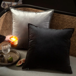 Black and White Gray Velvet Square Throw Pillow Sofa Living Room High-End Solid Color Light Luxury Back Cushion Headboard Office Pillow