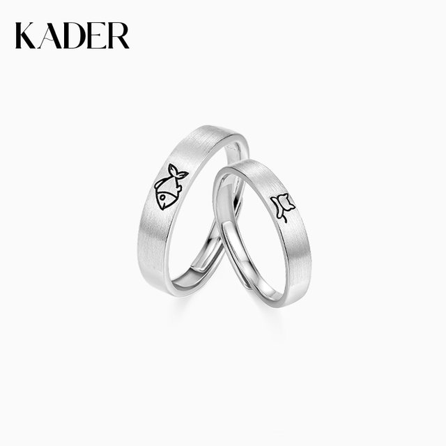 Catiluo Fish Cat Love Couple Ring 925 Silver Ring Birthday Gift for Girlfriend and Boyfriend