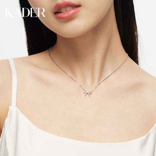 Catiro Sweetheart Bow Necklace for Women 925 Silver Light Luxury Niche Design Clavicle Chain Birthday Gift for Girlfriend