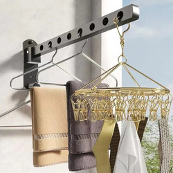 No-Drill Folding Clothes Drying Rack for Bathroom, Storage Balcony Wall-Mounted Rack, Clothes Hanging Retractable Towel Rack Gadget