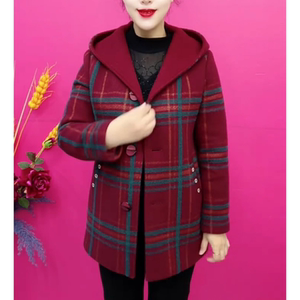 
Spring, autumn and winter mid-length plaid coat, fashionable and versatile, thickened middle-aged and elderly women's coat, fashionable hooded women's clothing