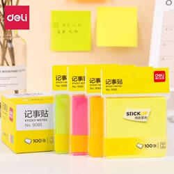 Deli 9085 Pure Premium Sticky Notes 76*76mm 100 Sheets (Mixed) (Bag) Fluorescent Sticky Notes Colorful Memo Pads Convenient Notes 100 Sheets/Book