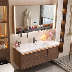New Smart Bathroom Cabinet Set with Vintage-Style Ceramic Integrated Basin Sink, Washbasin, and Vanity for the Bathroom