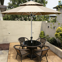 Outdoor Sunshade Umbrella Table and Chair Set, Patio Umbrella Table and Chairs with Umbrella, Rattan Chair, Garden Yard Aluminum Center Pole Umbrella, Large Sun Umbrella