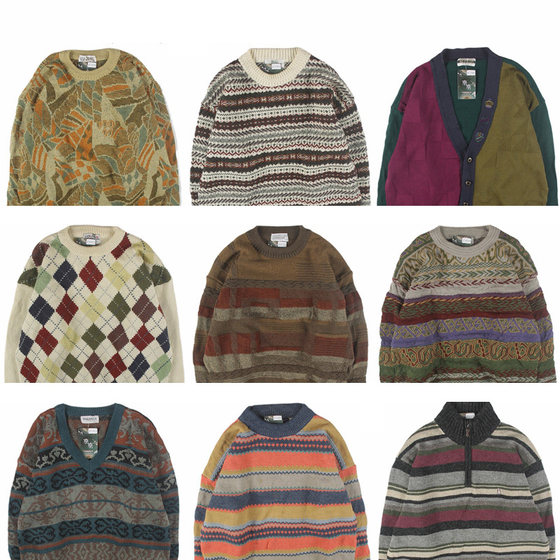 
Vintage vintage solid color wool cardigan V-neck large size Japanese sweater knitted couple college jacket 1