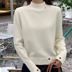 
2025 winter new style half turtleneck, right shoulder pullover, long sleeve, short, petite sweater, women's solid color simple bottoming shirt