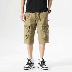 
Work style multi-pocket shorts men's summer loose straight-leg five-quarter pants khaki casual pants overalls mid-high waist