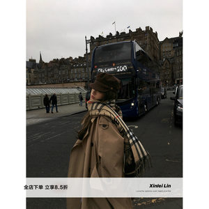 Xinlei Lin 'Roaming Edinburgh' classic silhouette lapel double-breasted British style loose long windbreaker