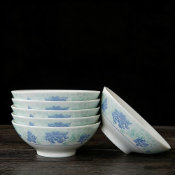 Underglaze Color Tableware, Old-Fashioned Blue-Rimmed Bowl, Noodle Bowl, Household Creative Rice Bowl, Soup Bowl, Jingdezhen Ceramic Chinese-Style Dish Bowl