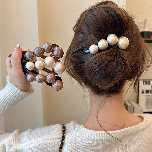 Simple temperament pearl hair clip for women's back of head high-end feeling, one-twined clip, large-size hair clip, 2025 new model