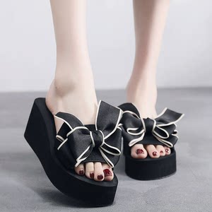 
Sweet style bow thick-soled slippers for women summer outer wear increased wedge heel flip-flops home non-slip slippers new style for women