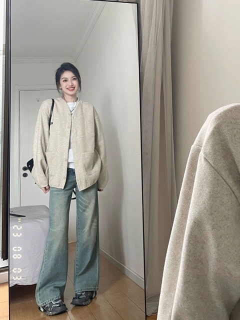Large size fat sister American retro sweater coat women baseball uniform spring autumn and winter new sweater knitted cardigan top