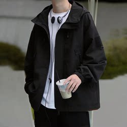 Spring and Autumn 2026 New Hooded Thin Jacket for Men, Student Loose Trendy Brand Coat, Spring Black Windbreaker