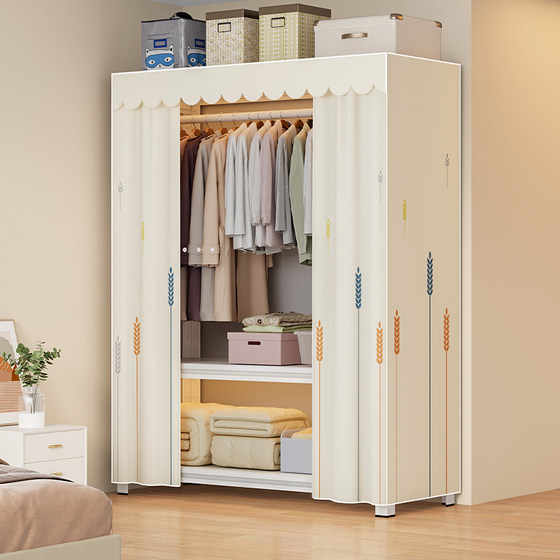 Fully enclosed household bedroom storage cabinet carbon steel wardrobe simple assembly thickened thickened all steel frame shelf storage rack