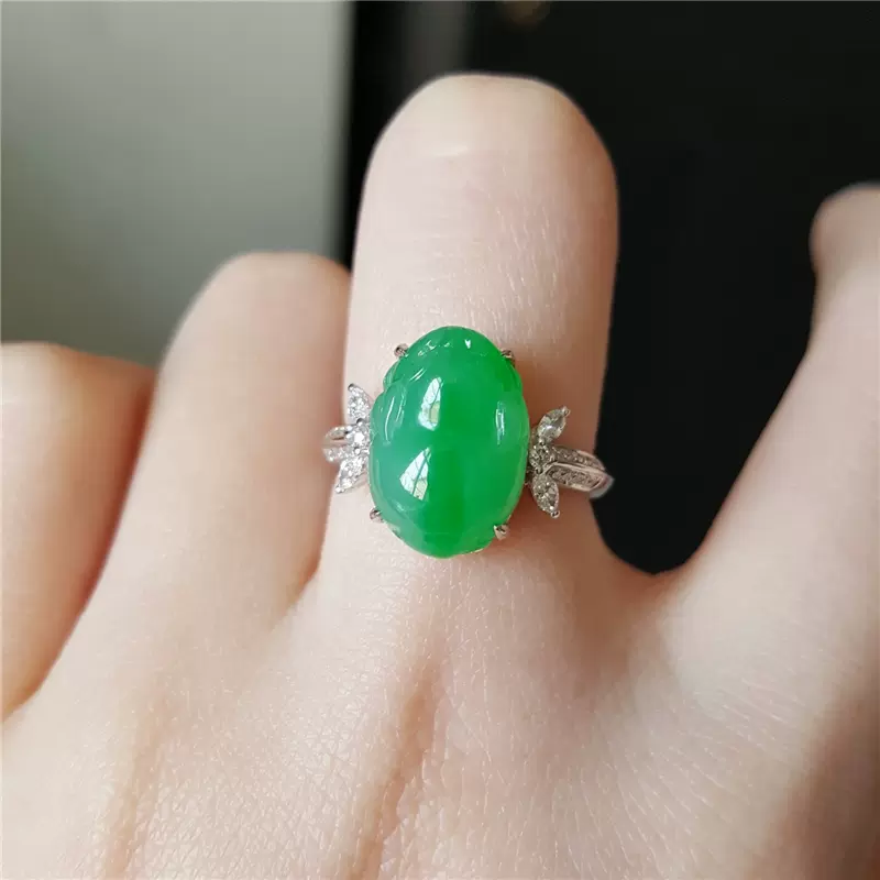汉桑原创翡翠戒指冰种翡翠貔貅镶嵌18k金镶玉戒指指环女-Taobao
