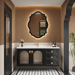 French-Style Vintage Oak Bathroom Vanity with Integrated Sink, Washbasin, and Cabinet Combination with Ceramic Basin