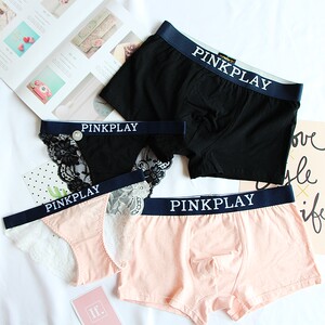 Couple underwear sexy underwear set women's lace low-waist briefs cotton men's boxer briefs