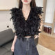 Ostrich-feather vest high-waisted short high-end niche 2025 early spring new versatile sweet fur vest for women