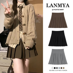 Khaki Pleated Skirt for Women, Spring and Autumn 2026 New High-Waisted Slimming Woolen Jk Short Skirt, Petite A-Line Half Skirt