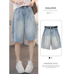 Plus-Size Vintage A-Line Denim Shorts for Women, Summer, Loose Fit, High-Waisted, Slimming, Straight-Leg, Wide-Leg Mid-Length Pants
