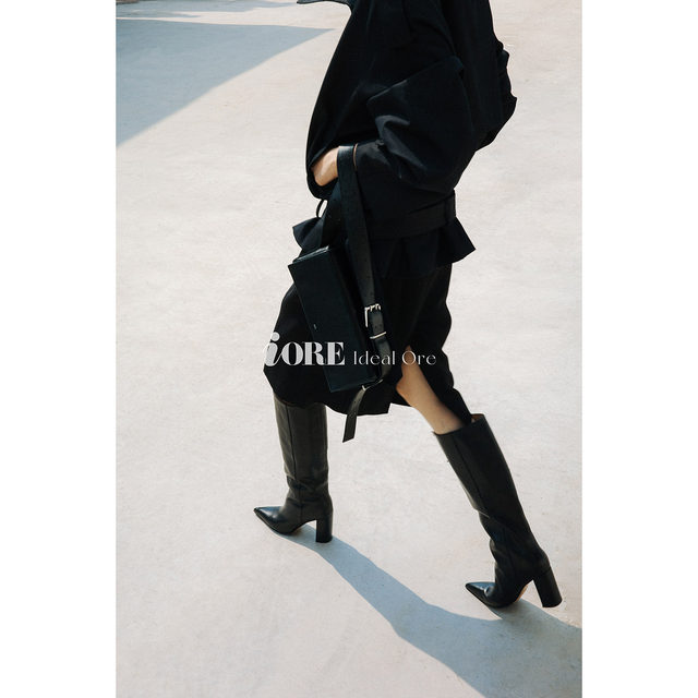 IORE ideal mineral design original construction style minimalist structure thick heel pointed toe knee-high boots
