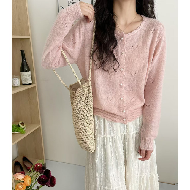 Spring and summer mohair knitted cardigan jacket women's 2025 new design sweet top long sleeve sunscreen shirt