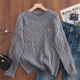 Round neck solid color twist lazy style embroidered sweater 2025 autumn and winter new Korean style sweater women's top
