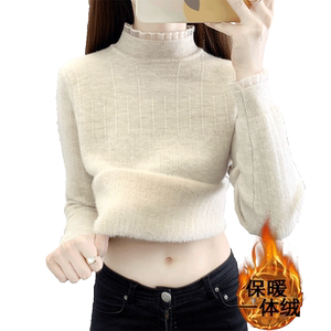 
velvet thickened turtleneck sweater for women in autumn and winter gentle style new 2025 knitted inner bottoming shirt lace top trendy