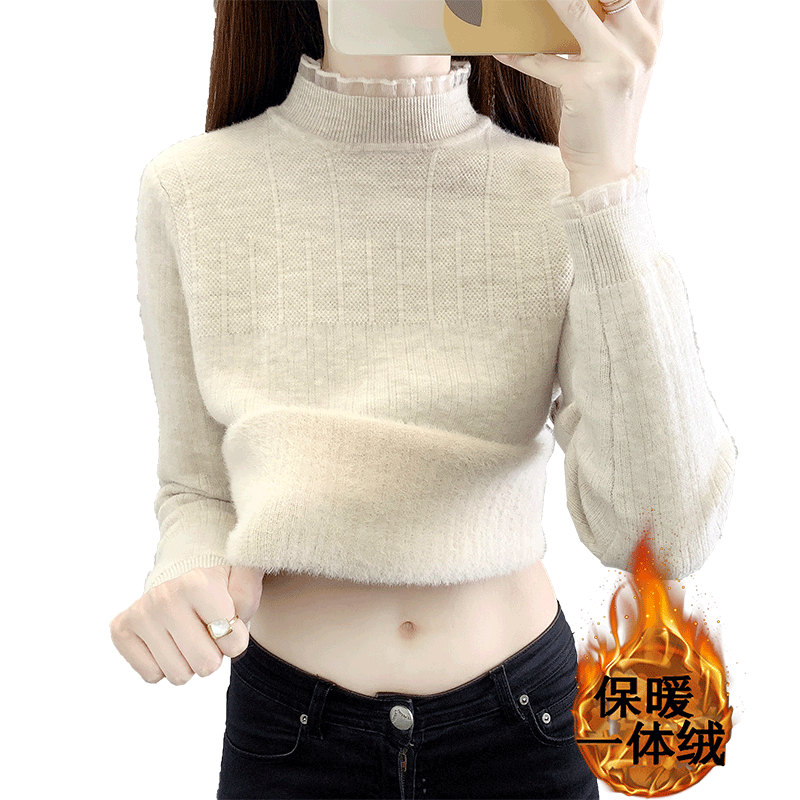 
velvet thickened turtleneck sweater for women in autumn and winter gentle style new 2025 knitted inner bottoming shirt lace top trendy