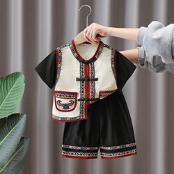 Boys' Ethnic Minority Clothing for March 3Rd, Summer 2026 New Style, Miaojiang Children's Day Short-Sleeve Summer Performance Outfit Set